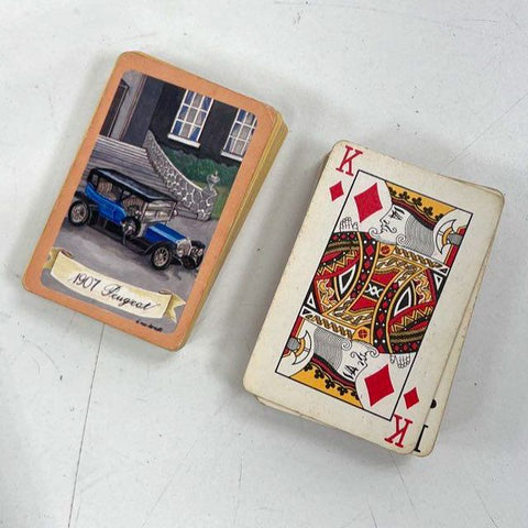 Vintage 80s Peugeot 1907 Car Playing Cards Wooden Display Box Automobilia