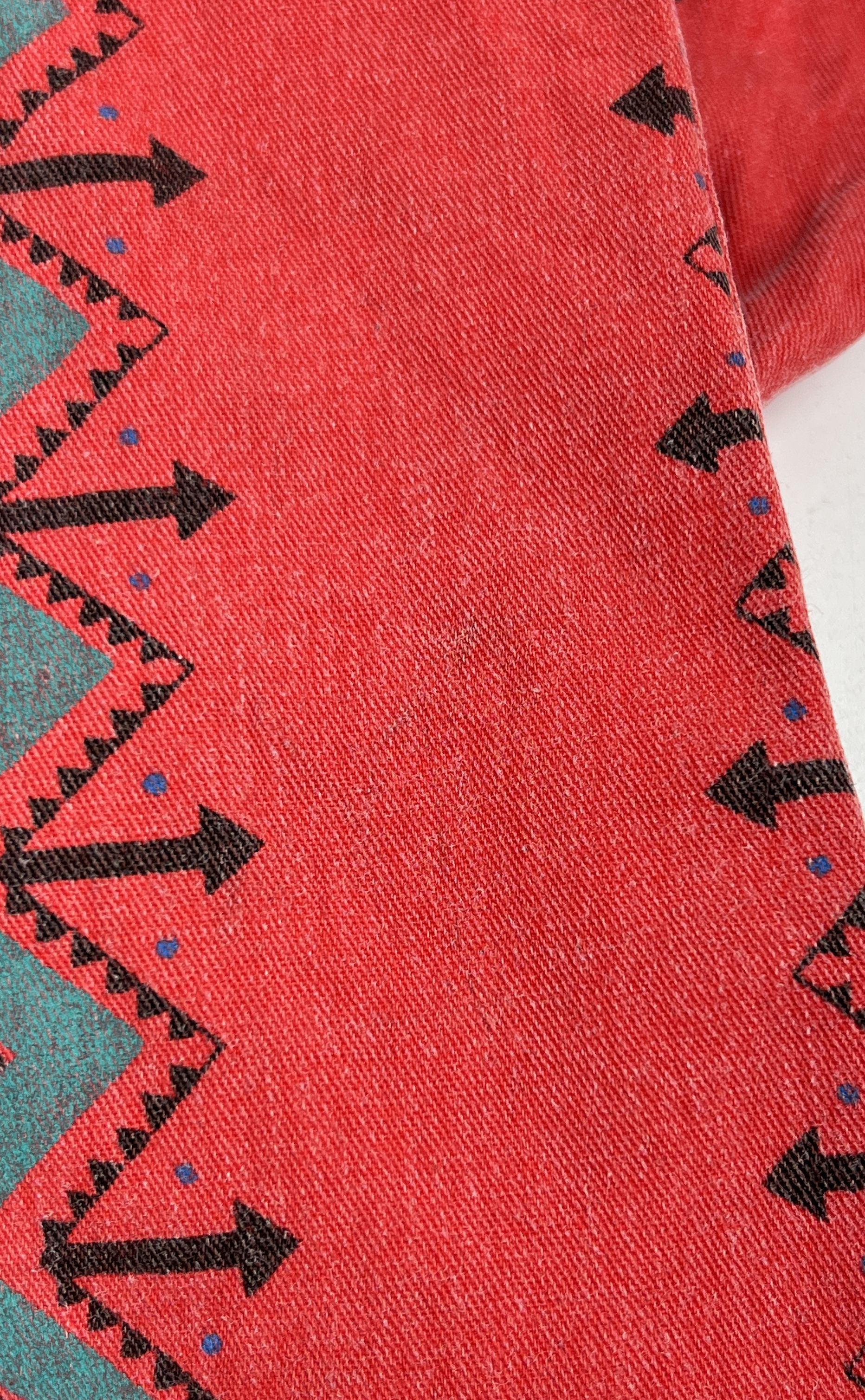 Vintage Wrangler Brushpopper Western Shirt Red Aztec Southwestern Print Cotton