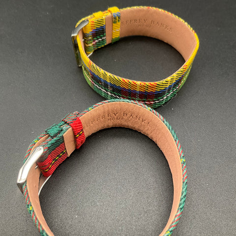 Jeffrey Banks Home Tartan Watch Bands Set 2 Red Yellow Plaid Leather Backing