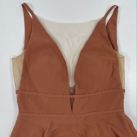 Jenny Yoo Women's Priya Gown Peach Cinnamon Rose Deep V-Neck Dress Sz 4