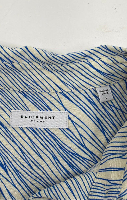 Equipment Femme Women's Blue Cream Abstract Stripe Viscose Button Down Blouse L