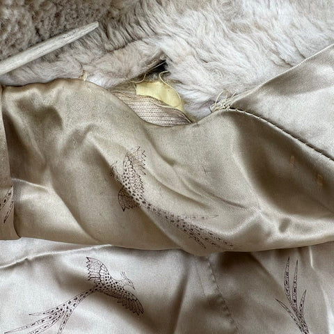 Vintage Halldon Women's Beige Faux Fur Swing Coat A-Line Frog Closure