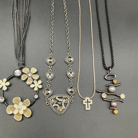 Rhinestone Fashion Costume Jewelry Lot of 14 Necklaces Pendants Cross Heart