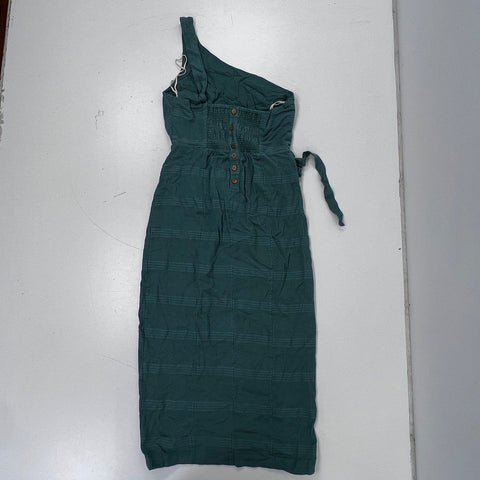 Free People Women's Green One Shoulder Tie Waist Textured Midi Dress Sz L NWT