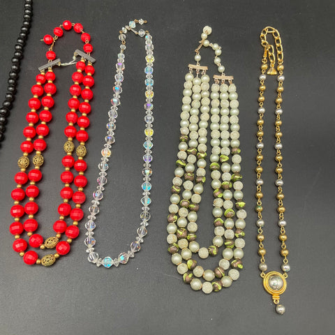 Vintage Costume Jewelry Necklace Lot of 8 Beaded Faux Pearl Crystal Multi-strand