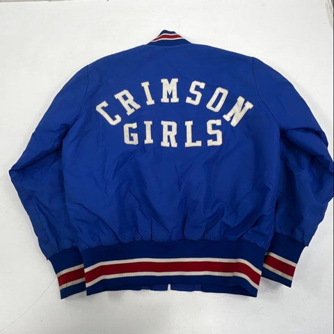 Vintage 80s Kansas Jayhawks Crimson Girls Satin Bomber Jacket Quilted Lined Sz S