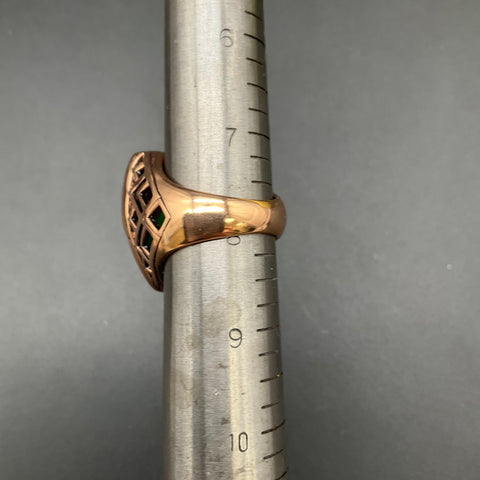 Barse Gold/Bronze Tone Green Multi-Stone Geometric Shield Statement Ring Size 8