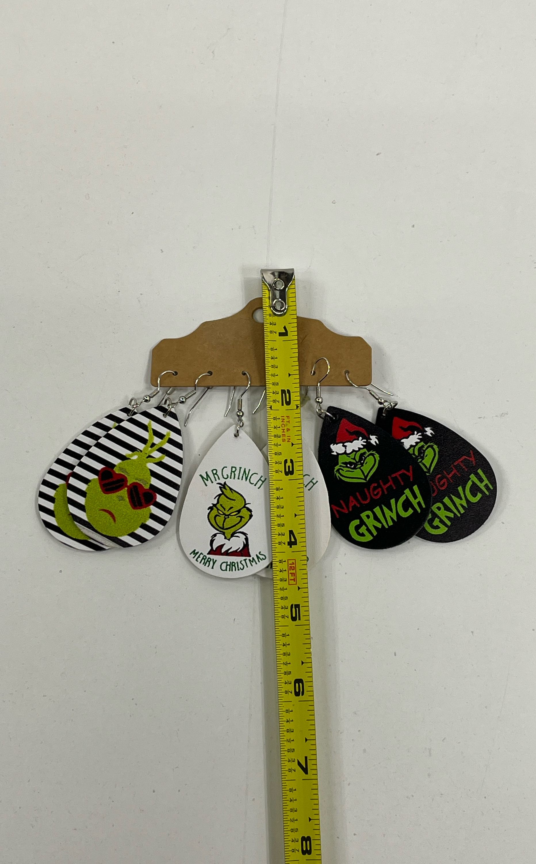 3 Pairs The Grinch Christmas Earrings Teardrop Shape Faux Leather Soft Xmas