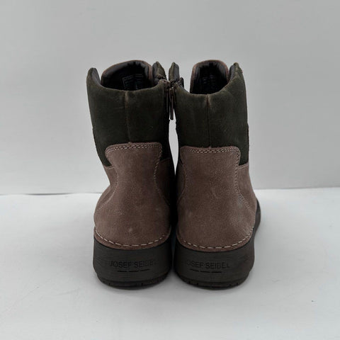 Josef Seibel Taupe Brown Suede Lace-Up Side Zip Ankle Boots Size 39