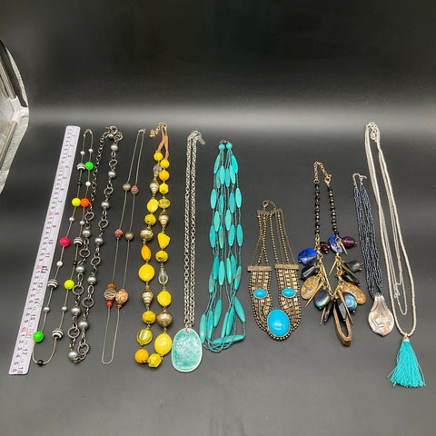 Mixed Costume Jewelry Lot 1.4 Lbs 10 Necklaces Boho Beaded Tassel Turquoise Tone