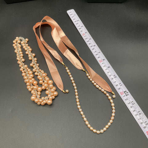 Blush Pink Taupe Jewelry Lot Faux Pearl Tassel Necklaces Earrings 10 Pc