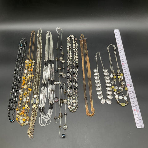 Mixed Costume Jewelry Necklace Lot of 9 Vintage to Modern Beaded Chain Station