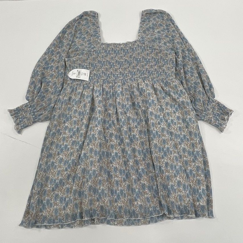 NWT Women's Arula Blue Floral Smocked Bishop Sleeve Mini Dress - Size 3XL