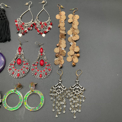 Boho Statement Earrings Jewelry Lot of 12 Tassel Tribal Ethnic Hoop Dangle