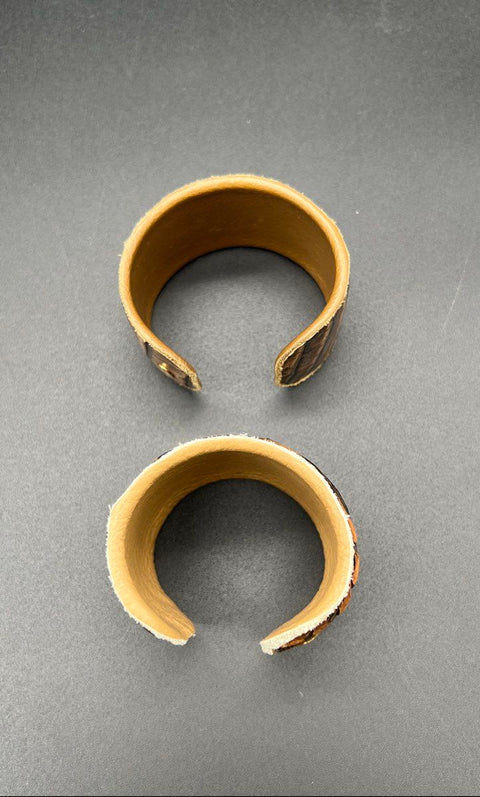 Annie Hammer Lot of 2 Tooled & Croc Embossed Leather Cuff Bracelets Signed