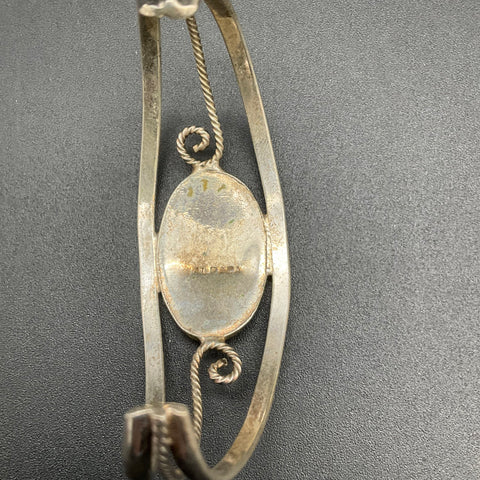 Vintage Mexican Silver Inlay Bracelet Lot of 2 Cuff Bangle Floral Geometric