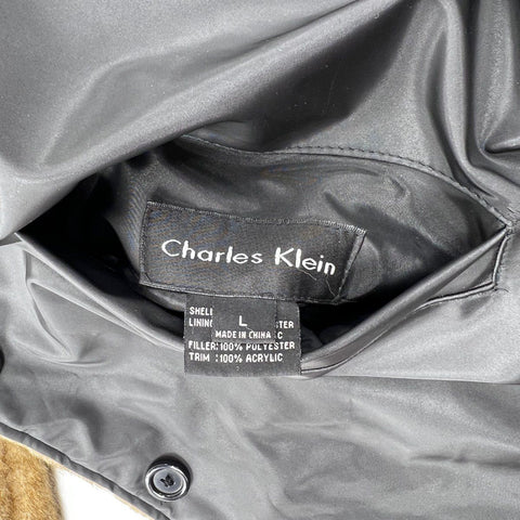 Vintage 90s Charles Klein Brown Faux Fur Collared Button Front Coat Sz L