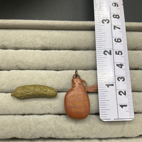 Vintage Heinz Pickle Pin and Swifts Premium Ham Charm Advertising Lot 2 Pieces