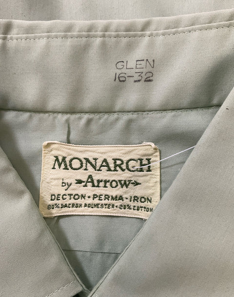 Monarch by Arrow Men's Green Button Up Shirt Size 16-32 Vintage 70s Union Made