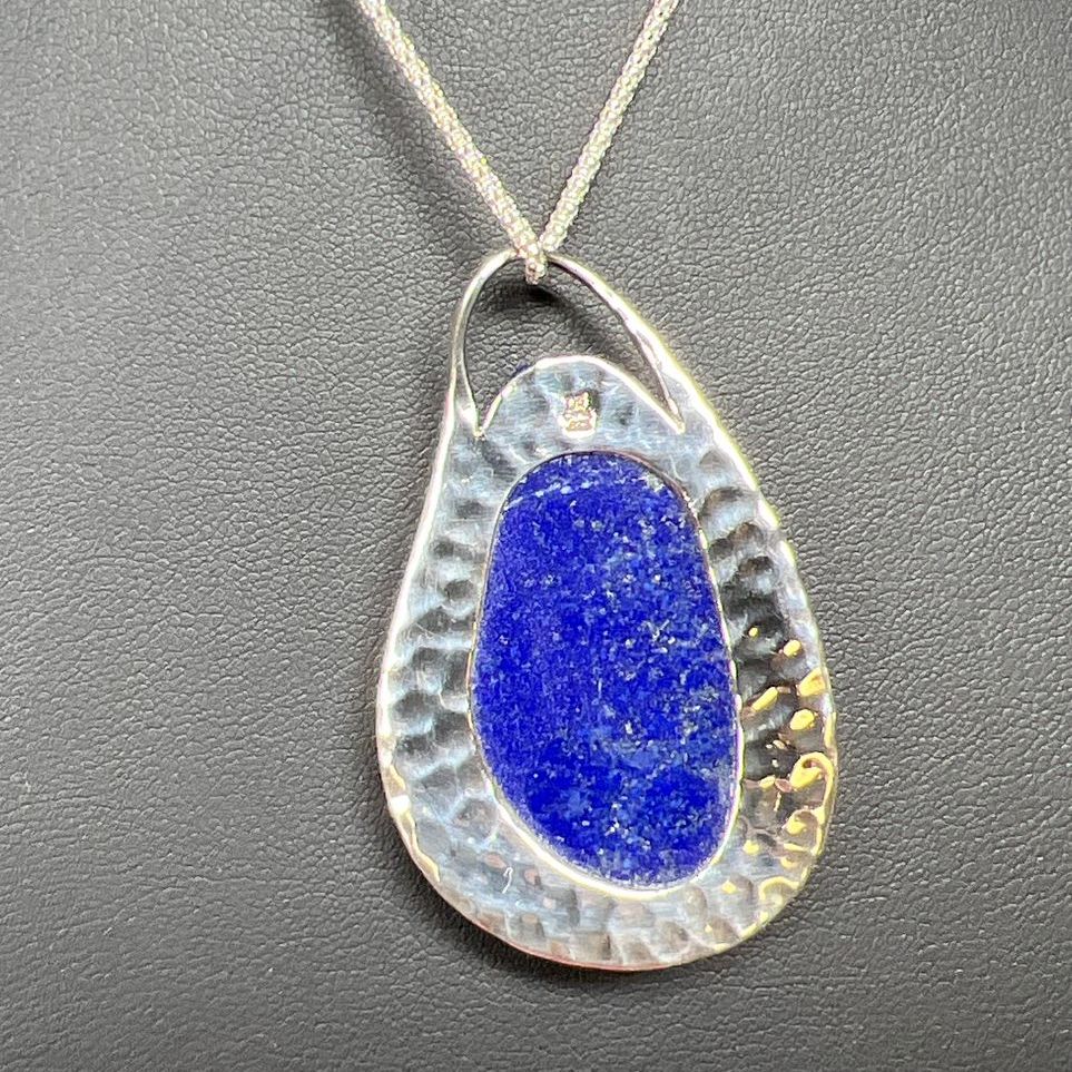 Rough Lapis Lazuli, White Quartz Pendant 1 3/4