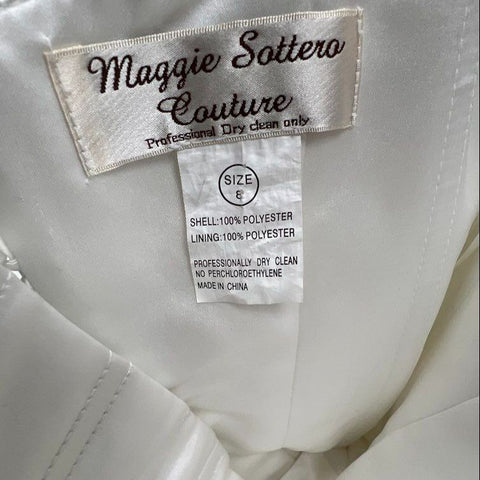 Maggie Sottero Women's Wedding Dress Gown White Ruched Beaded Corset Back Sz 8