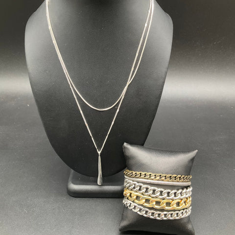 Jenny Bird Designer Two-Tone Multi-Strand Bracelet & Bar Pendant Necklace Lot