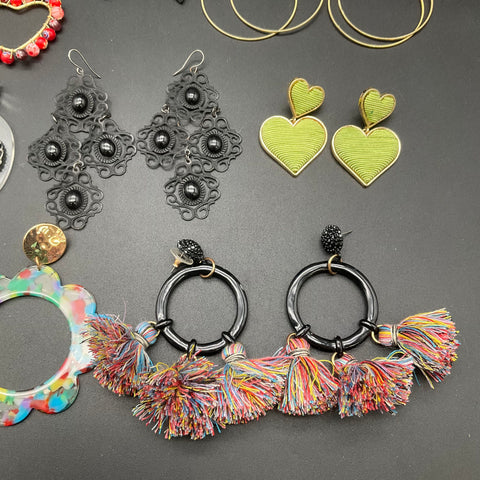 Lot of 9 Pairs Statement Earrings Boho Tassel Rhinestone Resin Hoop Drop Jewelry
