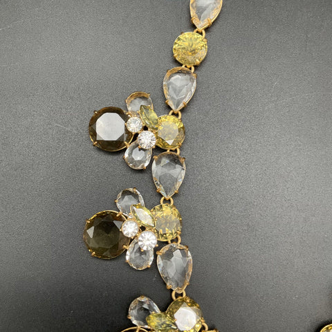J. Crew Crystal Statement Necklace Gold Tone Yellow Clear Cluster Signed 18"