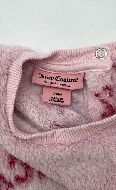 Juicy Couture Baby Pink Fluffy Logo Two Piece Pajama Set Size 24M