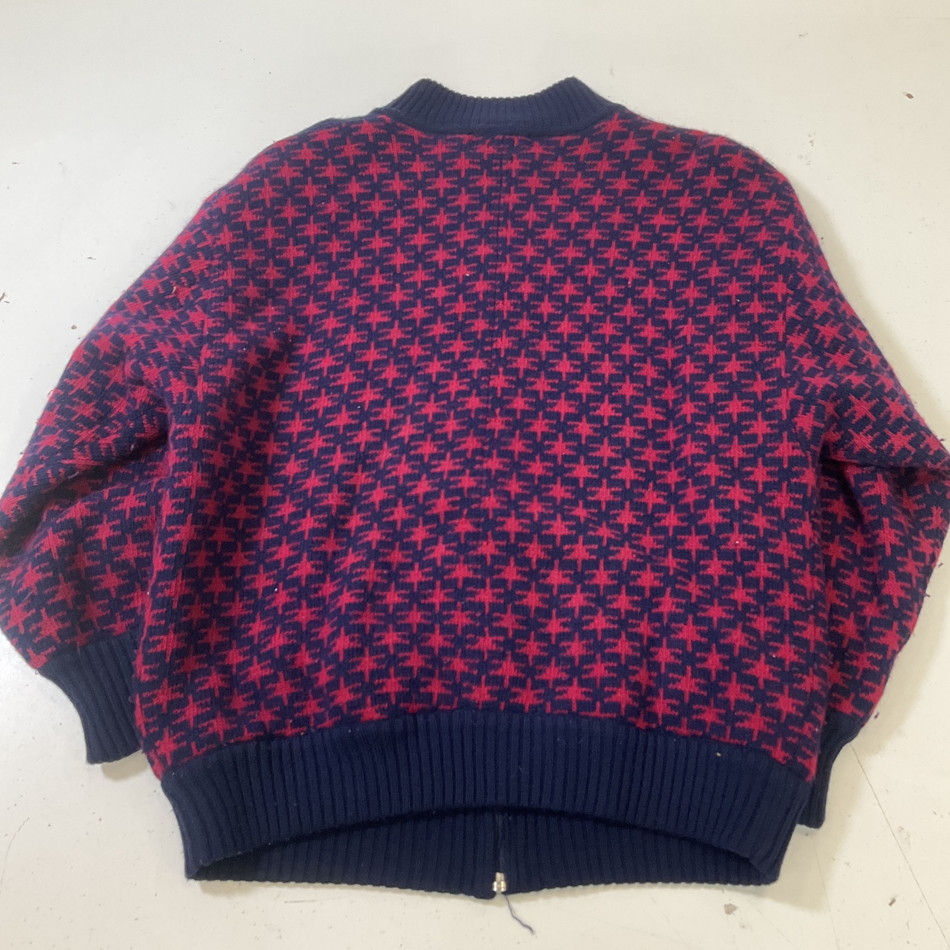 LeRoy Knitwear Women's Navy & Red Star Wool Blend Sweater Jacket Size S Vintage