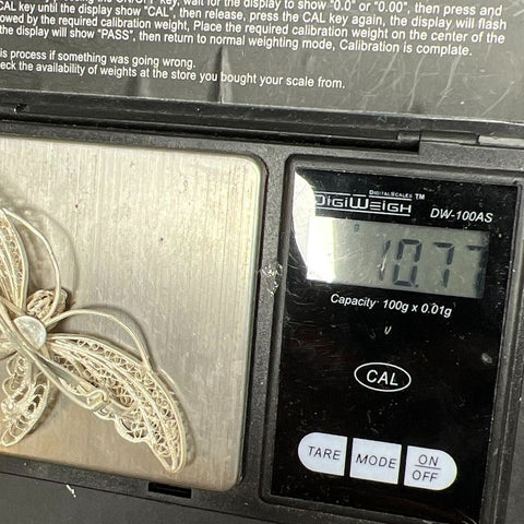 Antique Sterling Silver Filigree Butterfly Moth Brooch 10.77g