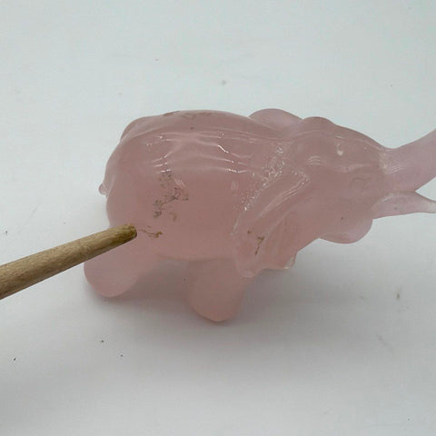 Art Glass Elephant Figurine Set 5 Piece Lot Pink Trunk Up Luck Vintage Style