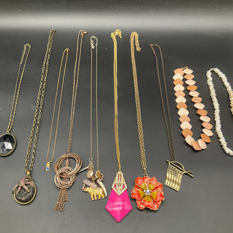 Mixed Costume Jewelry Lot of 10 Necklaces Enamel Shell Resin Elephant Motif