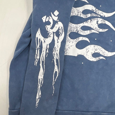 ZZG Men's Blue Faded Washed Streetwear Graphic Pullover Hoodie Sz M