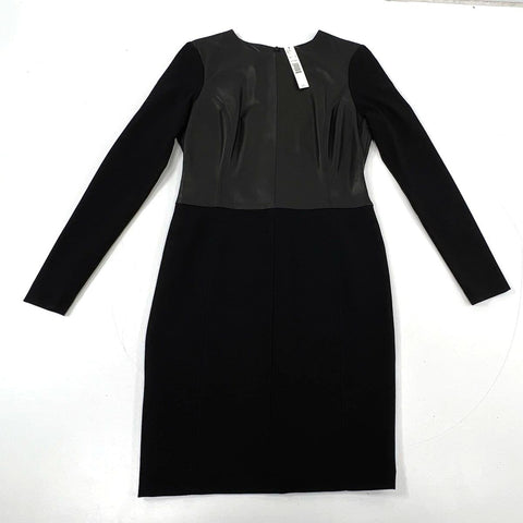 Antonio Melani Women's Kee Black Leather Bodice Long Sleeve Sheath Dress Sz 6
