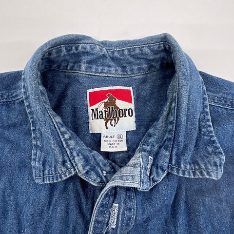 Vintage 90s Marlboro Country Store Denim Button Up Shirt Made USA Sz XL