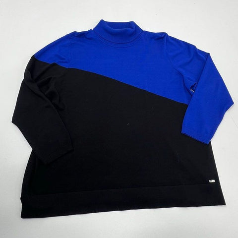 Calvin Klein Women's Blue Black Colorblock Mock Neck Sweater Size 2X