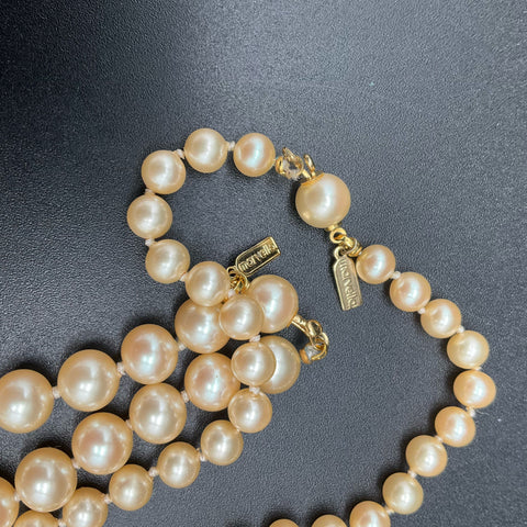 Vintage Marvella Faux Pearl Necklace Lot of 2 Hand Knotted Cream Graduated