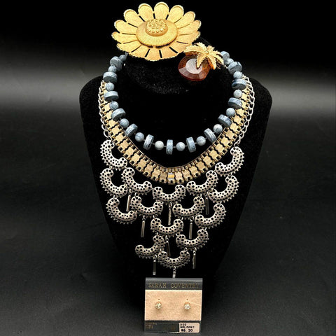 Vintage Sarah Coventry Jewelry Lot 5pc Bib Necklace Brooches Stud Earrings