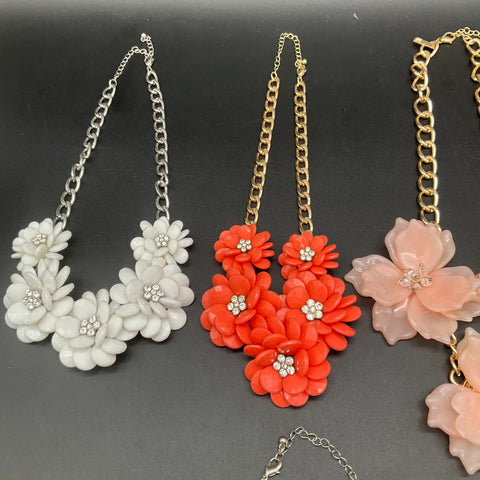 Chunky Statement Floral Necklace Lot of 6 Faux Pearl Rhinestone Bib Style