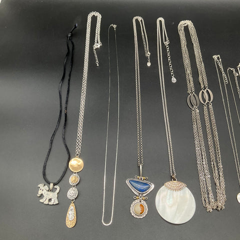 Mixed Costume Jewelry Lot 12 Necklaces Silver Gold Tone Mother of Pearl Enamel