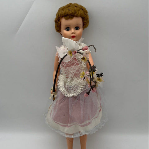 Vintage Effanbee 27 Inch Doll Pink Lace Dress Blue Eyes Red Nails