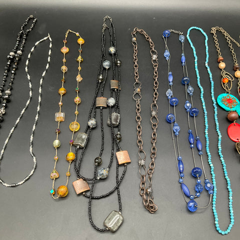 Costume Jewelry Necklace Lot of 9 Vintage to Modern Beaded Rhinestone Boho