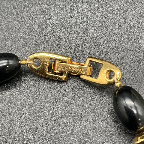 Vintage Napier Costume Jewelry Lot of 2 Gold Tone Cube & Black Bead Necklaces