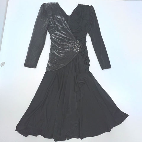 Vintage Filigree Ltd 80s Dress Sz 8 Black Silver Asymmetrical Ruched Cocktail