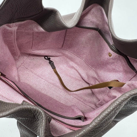 Dooney & Bourke Taupe Pebbled Leather Lock Hobo Shoulder Bag Gold Hardware