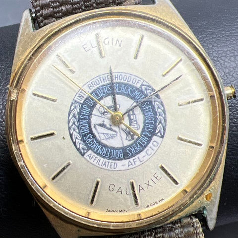 Vintage Elgin Galaxie AFL-CIO Union Gold Tone Quartz Watch New Battery