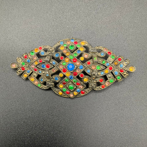 Vintage L/N Little Nemo Art Deco Multicolor Rhinestone Brooch Pin Pot Metal