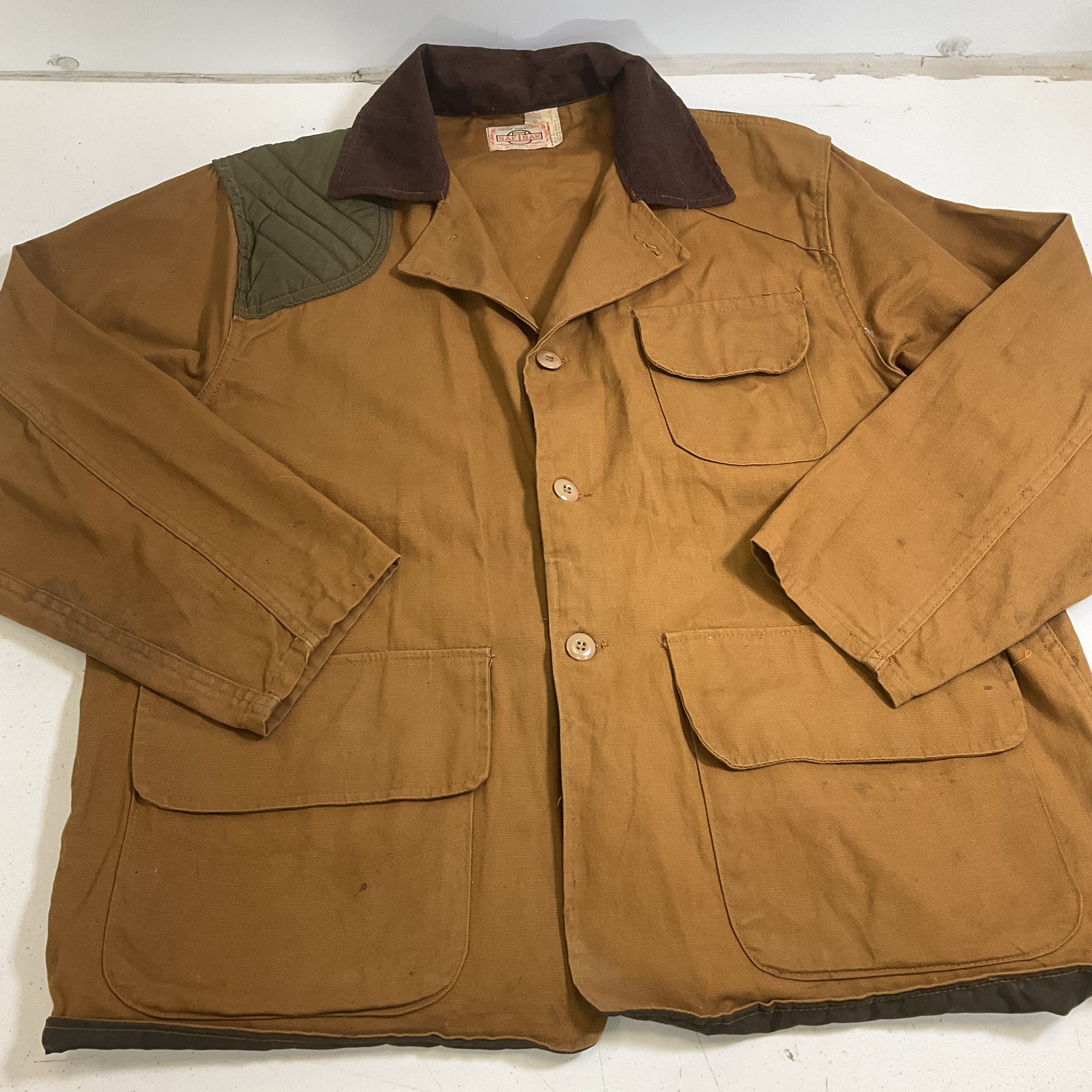 Vintage 70s Saftbak Brown Canvas Hunting Field Jacket Corduroy Collar Men's