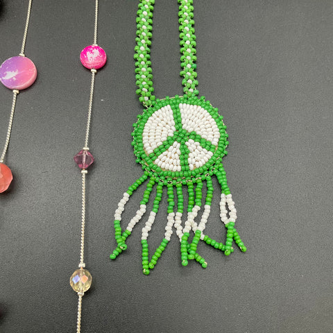 Fashion Costume Necklace Lot of 6 Beaded Peace Sign Geometric Rose Quartz Stone